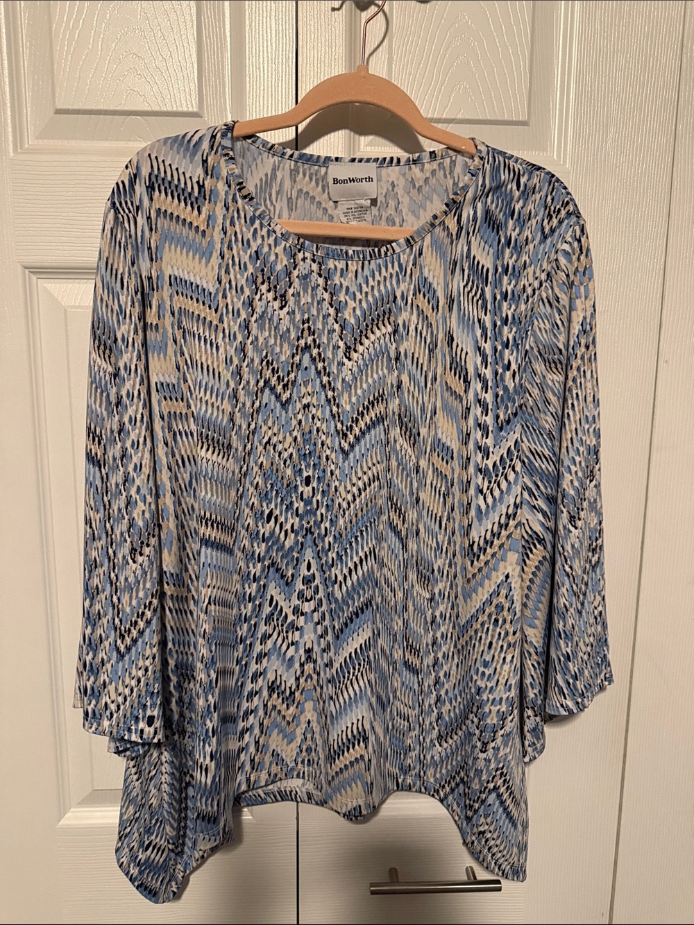 BonWorth Blue Cream Chevron-Print Tunic